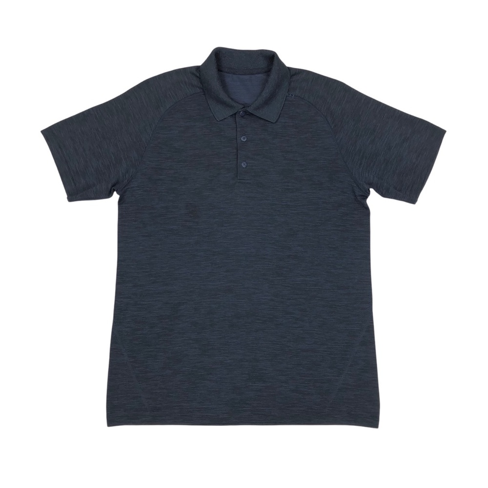 Lululemon Metal Vent Tech Polo Shirt Men's Medium Heathered Blue Short Sleeve